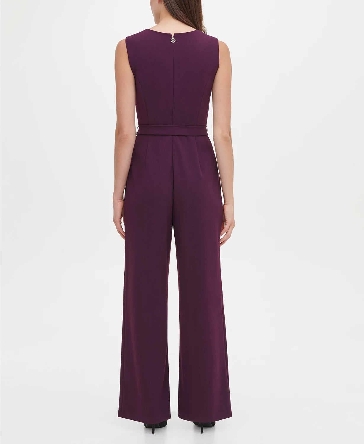 Tommy Hilfiger Women's Belted V Neck Jumpsuit Purple Size 12