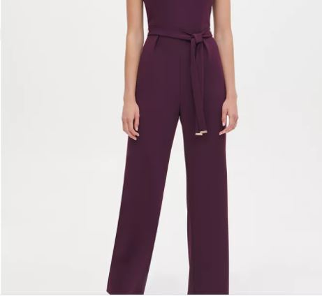 Tommy Hilfiger Women's Belted V Neck Jumpsuit Purple Size 12