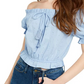 Planet Gold Juniors' Off-The-Shoulder Eyelet Top Navy Size Medium