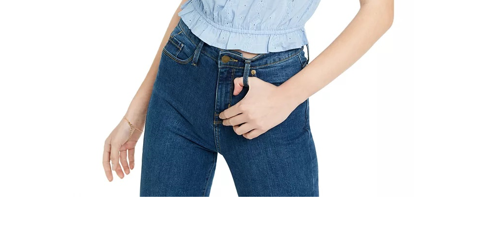 Planet Gold Juniors' Off-The-Shoulder Eyelet Top Navy Size Medium