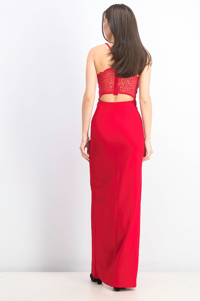 Emerald Sundae Juniors' Lace Back Dress Red Size Small