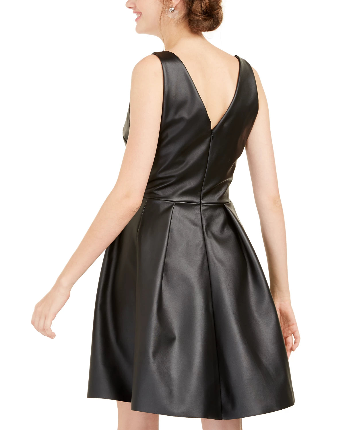 Rosie Harlow Juniors' Faux-Leather Fit & Flare Dress Black Size Small