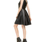 Rosie Harlow Juniors' Faux-Leather Fit & Flare Dress Black Size Small