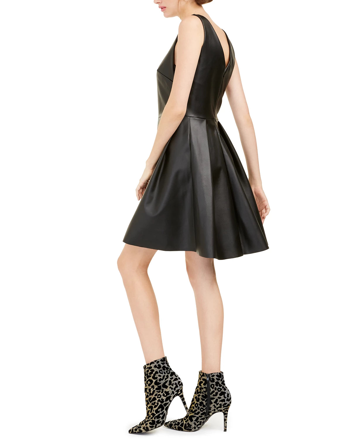 Rosie Harlow Juniors' Faux-Leather Fit & Flare Dress Black Size Small