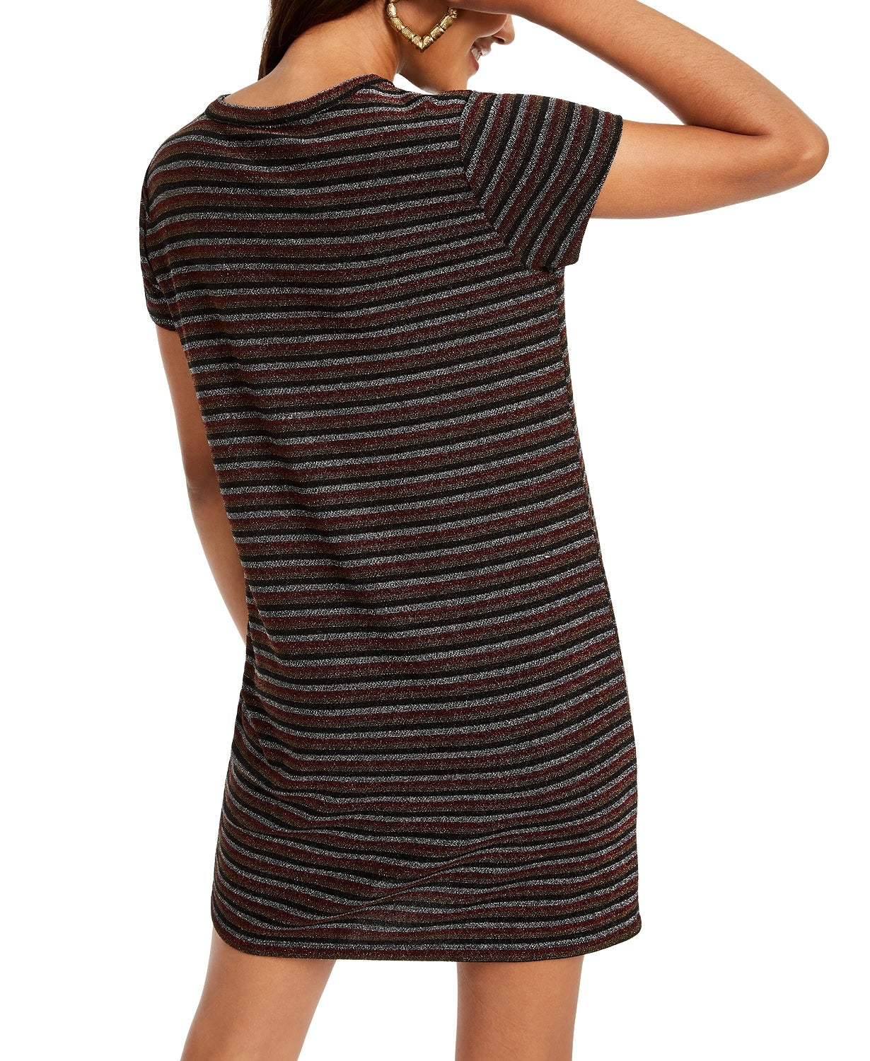 Rosie Harlow Juniors' Lurex Striped T-Shirt Dress Brown Size Small