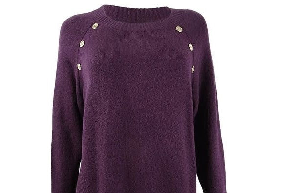 Calvin Klein Women's Button-Detail Crewneck Sweater Purple Size Medium