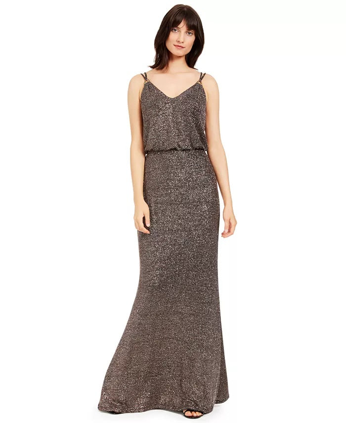 Calvin Klein Women's Metallic Blouson Gown Charcoal Size 6