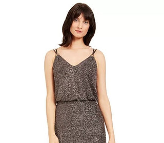 Calvin Klein Women's Metallic Blouson Gown Charcoal Size 6