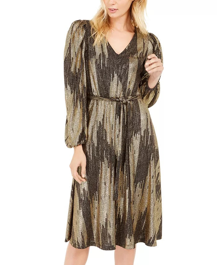 Calvin Klein Women's Belted Glitter Knit Dress Gray Size 14