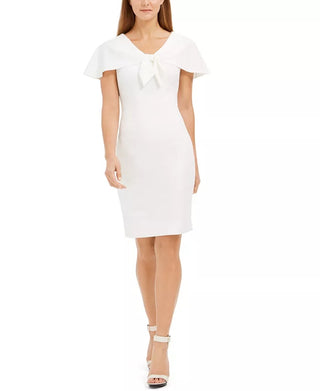 Calvin Klein Women's Tie-Front Capelet Sheath Dress White Size 16