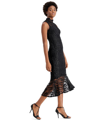 Calvin Klein Women's Mock Neck Embroidered Lace Dress Black Black Size 8