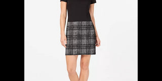 Calvin Klein Women's Solid & Plaid Shift Dress Black Size 8
