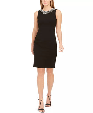 Calvin Klein Women's Faux Pearl Trim Sheath Dress Black Size 2