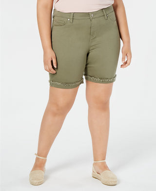 Celebrity Pink Women's Trendy Plus Size Frayed Bermuda Shorts Bright Green Size 18