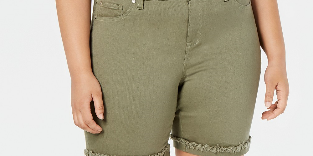 Celebrity Pink Women's Trendy Plus Size Frayed Bermuda Shorts Bright Green Size 18