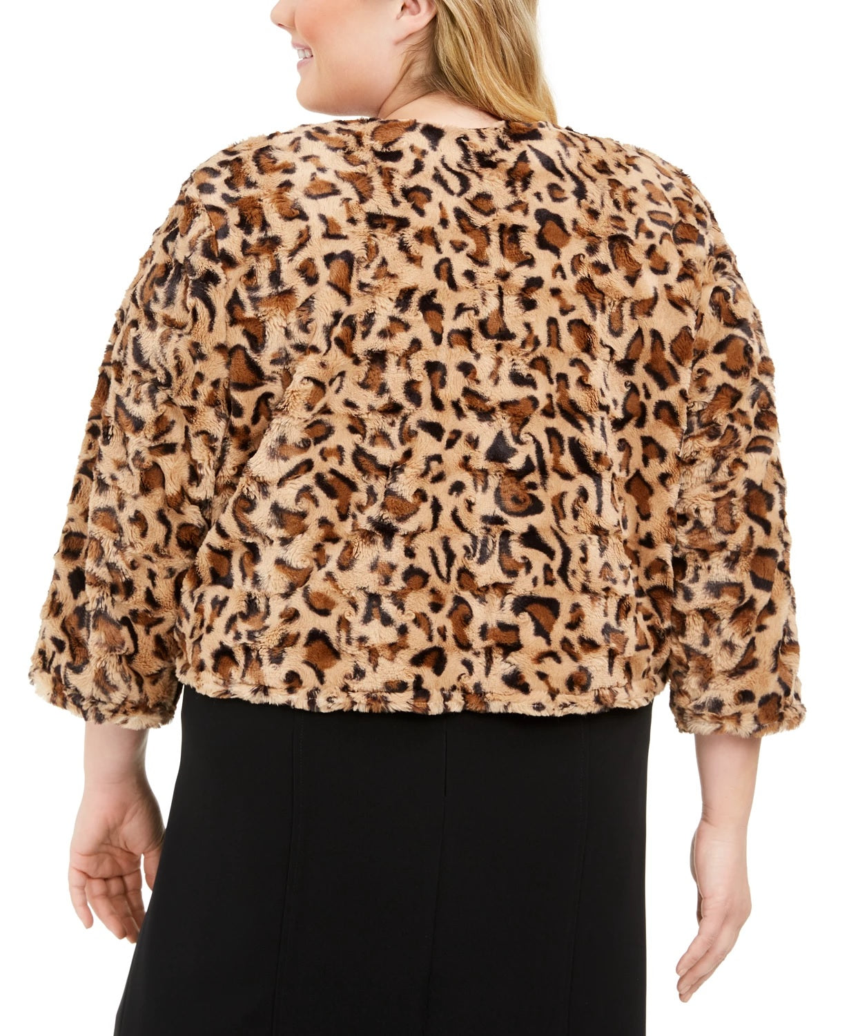 Calvin Klein Women's Plus Size Printed Faux-Fur Shrug Yellow Size 1X