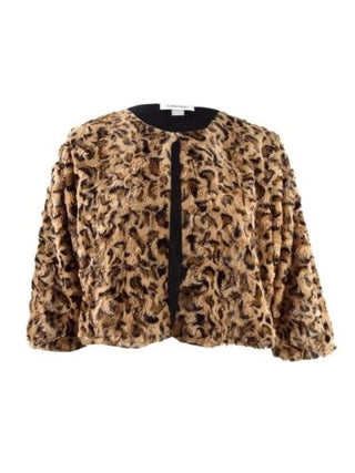 Calvin Klein Women's Plus Size Printed Faux-Fur Shrug Yellow Size 1X