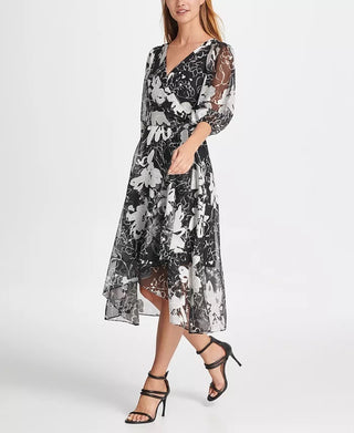 DKNY Women's Satin Burnout Maxi Dress Charcoal Size 2