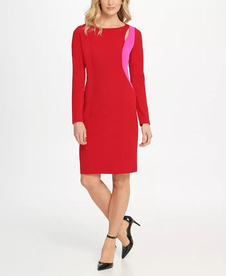 DKNY Women's Two Tone Cutout Sheath Dress Medium Red Size 14