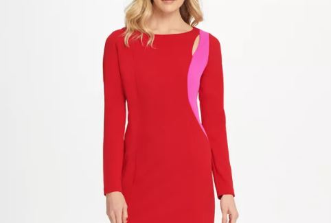 DKNY Women's Two Tone Cutout Sheath Dress Medium Red Size 14