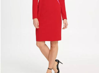 DKNY Women's Two Tone Cutout Sheath Dress Medium Red Size 14
