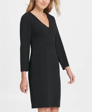 DKNY Women's Long Sleeve Empire Waist Sheath Dress Black Size 14