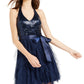 Teeze Me Junior's Sequin Top Ruffled Dress Navy Size 3