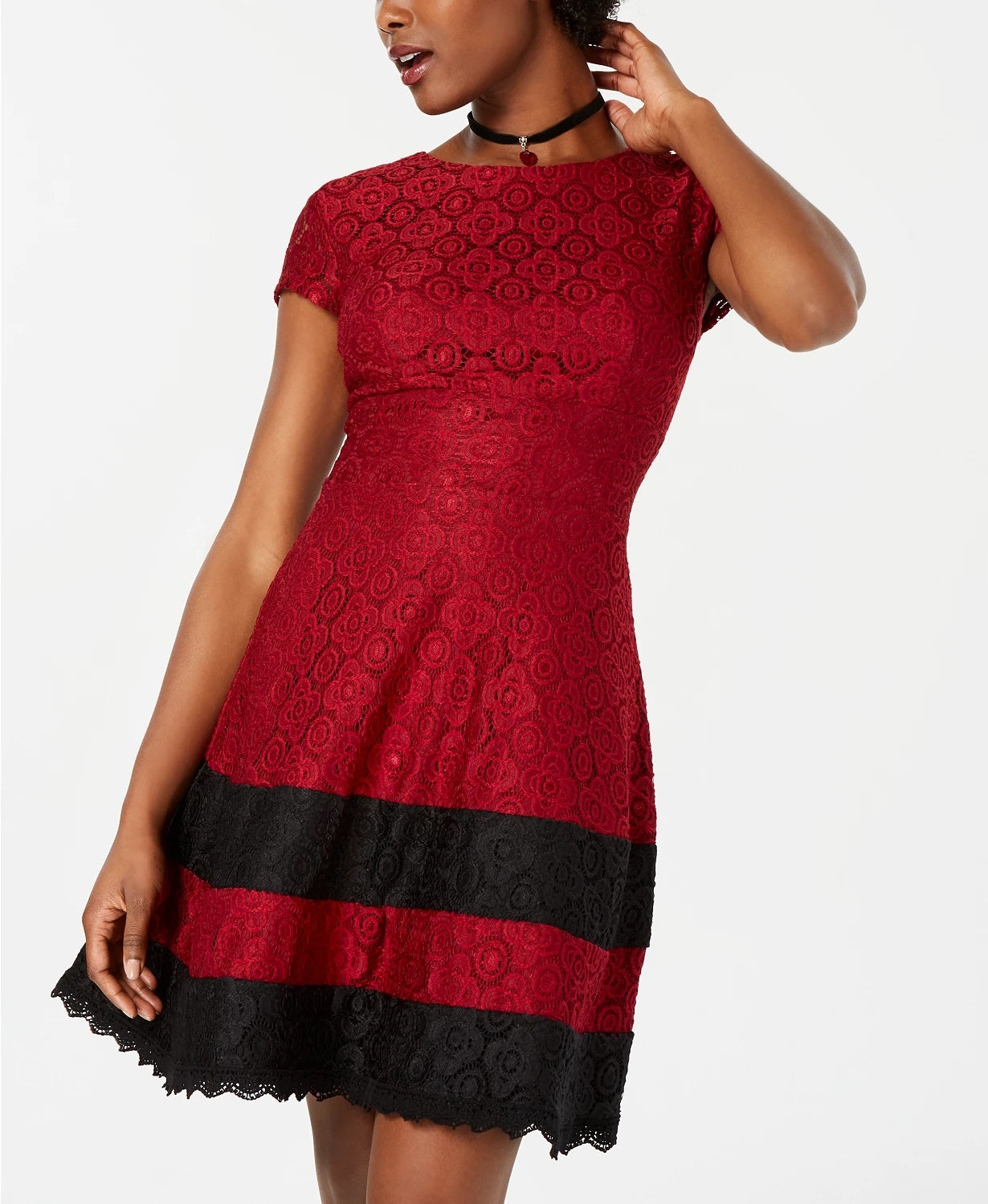 Teeze Me Junior's Lace Fit & Flare Dress Red Size 3