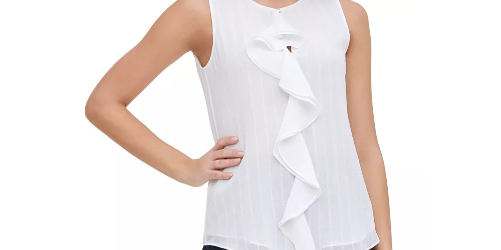 Tommy Hilfiger Women's Ruffle Front Top White Size X-Large