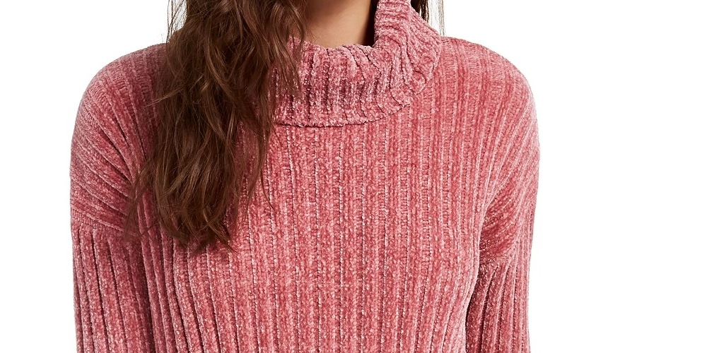 Hippie Rose Juniors' Chenille Turtleneck Sweater Brght Pink Size Medium