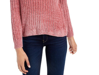 Hippie Rose Juniors' Chenille Turtleneck Sweater Brght Pink Size Medium