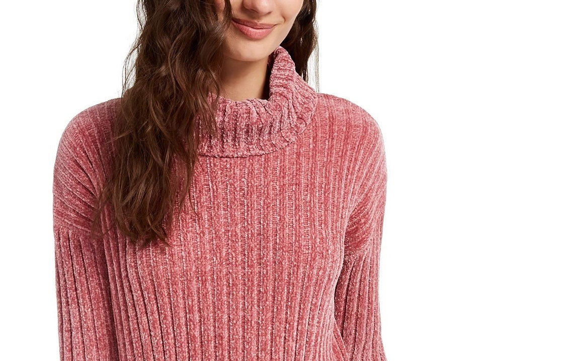 Hippie Rose Juniors' Chenille Turtleneck Sweater Brght Pink Size X-Small