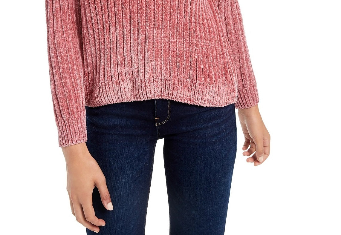 Hippie Rose Juniors' Chenille Turtleneck Sweater Brght Pink Size X-Small