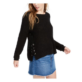 Hippie Rose Women's Lace-Up Tunic Sweatshirt Black Size Medium