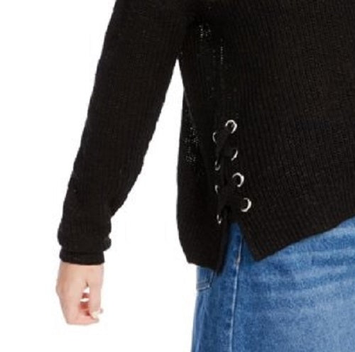 Hippie Rose Women's Lace-Up Tunic Sweatshirt Black Size Medium