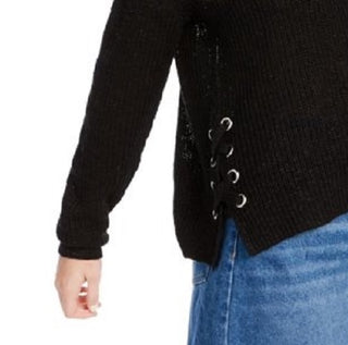 Hippie Rose Women's Lace-Up Tunic Sweatshirt Black Size Medium