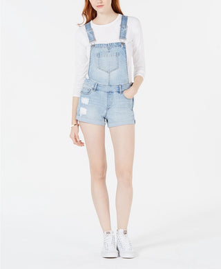 Dollhouse Juniors' Cuffed Denim Shortalls Med Blue Size 9