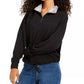 Hippie Rose Juniors' Sherpa Lined Quarter-Zip Sweatshirt Black Size Extra Large