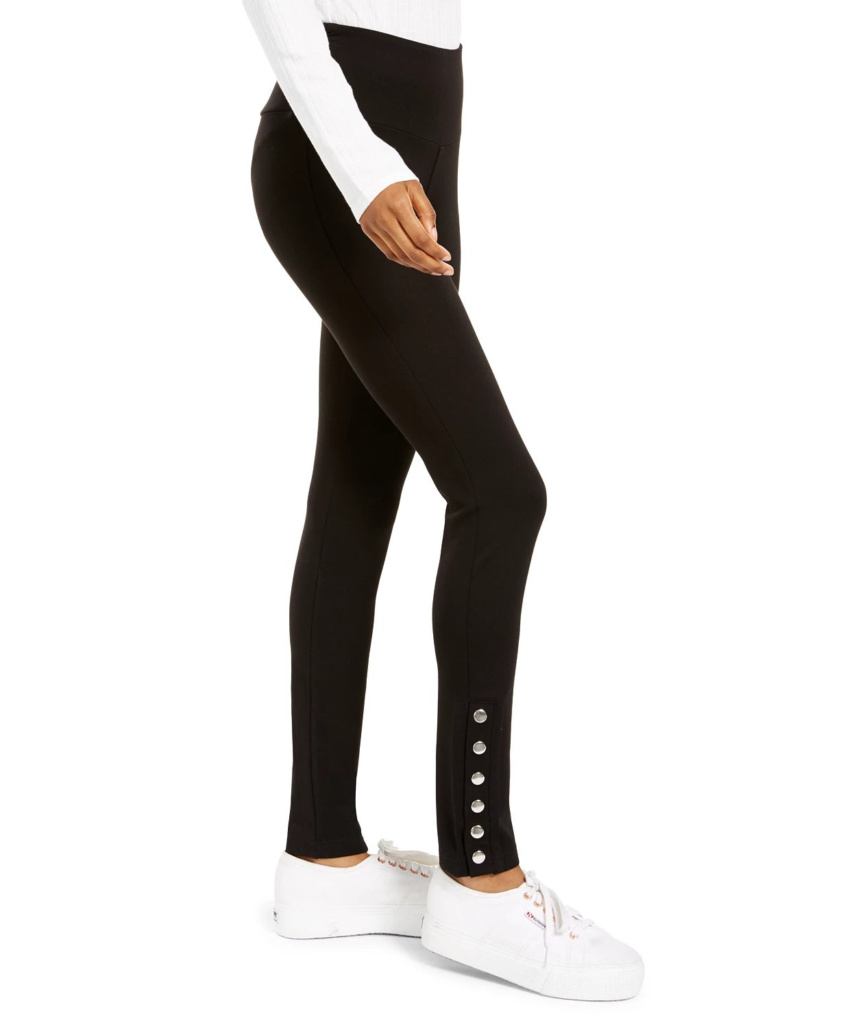 Hippie Rose Junior's Snap Hem Pull On Ponte Pants Black Size Large