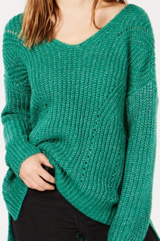 Hippie Rose Juniors' Chenille Mock-Neck Sweater Green Size Medium