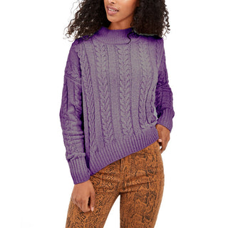 Hippie Rose Juniors' Cable-Knit Drop-Shoulder Sweater Purple Size Extra Small