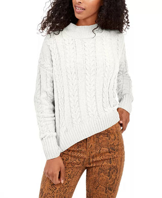 Hippie Rose Juniors' Cable-Knit Drop-Shoulder Sweater Natural Size X-Large
