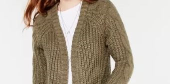 Hippie Rose Junior's Cable Knit Cardigan Brown Size X-Large