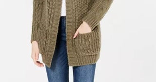 Hippie Rose Junior's Cable Knit Cardigan Brown Size X-Large