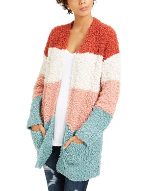 Hippie Rose Juniors' Cozy Colorblocked Cardigan Dark Red Size Small