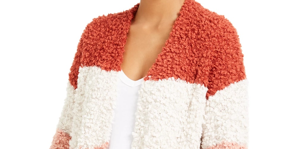 Hippie Rose Juniors' Cozy Colorblocked Cardigan Dark Red Size Small