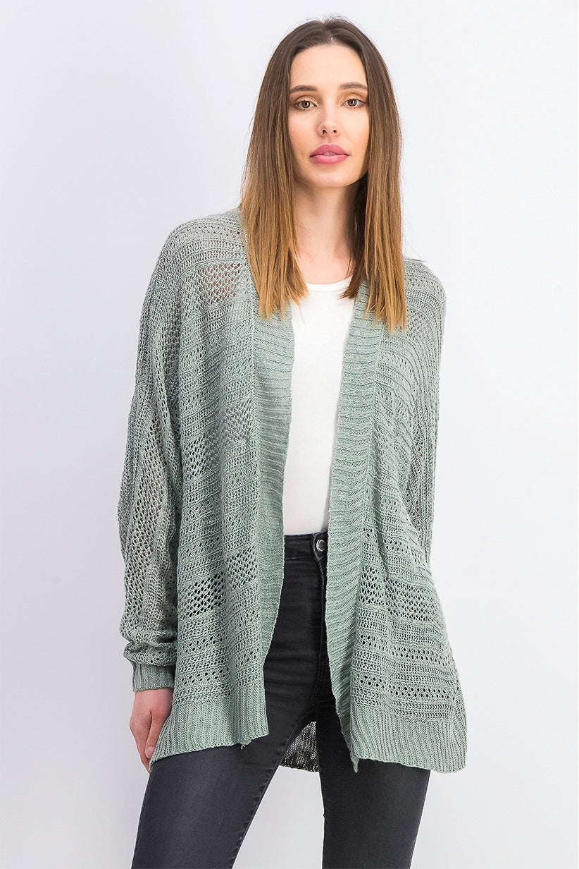 Hippie Rose Juniors' Textured Dolman-Sleeve Cardigan Med Green Size Small