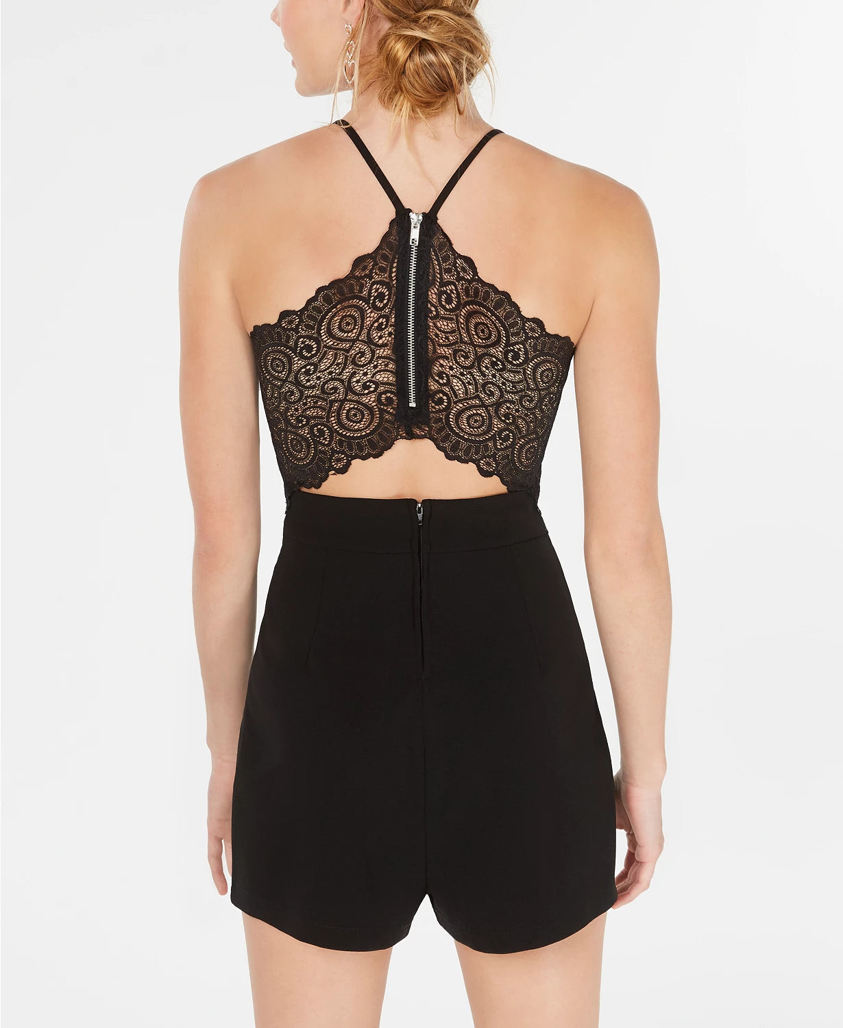 Emerald Sundae Junior's Lace Back Romper Black Size X-Small