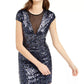Teeze Me Juniors' Mesh-Inset Sequined Bodycon Dress Navy Size 1