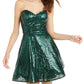 Teeze Me Junior's Strapless Sequin Dress Dark Green Size 1